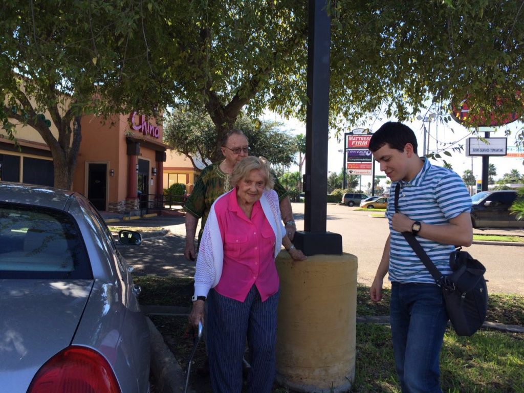 David Jeremiah with Bill and Gerda Brown outside a restaurant in Texas